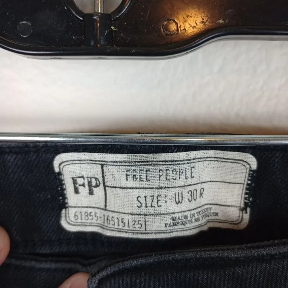 Free People Rita Crop Frayed Flare Black Jeans Women's Size 30 Retro Festival